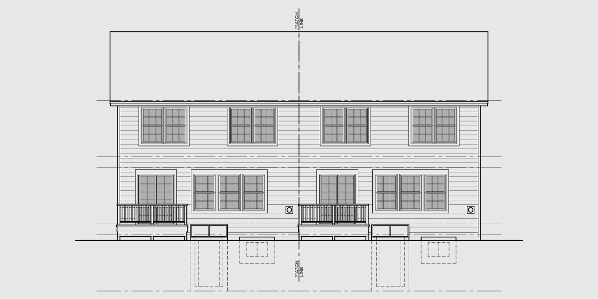 House rear elevation view for FV-643 Luxury town house plan with basement FV-643