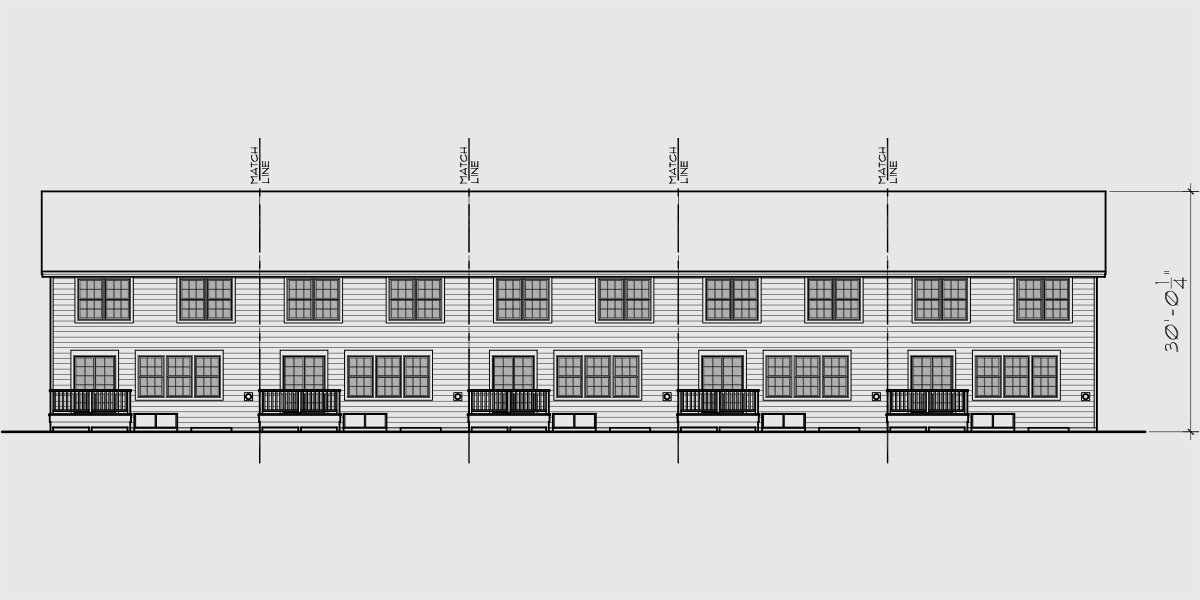 House rear elevation view for FV-643 Luxury town house plan with basement FV-643