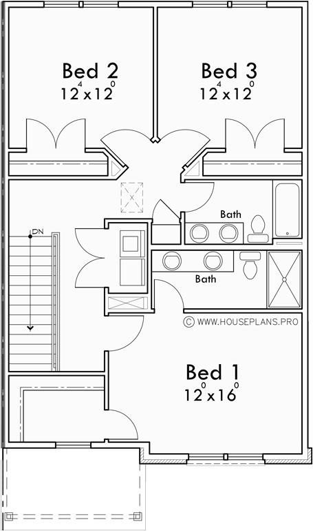 Upper Floor Plan for FV-643 Builders and homeowners, explore our collection of luxury townhouse plans, each featuring a basement for added space and functionality. Start your project today!