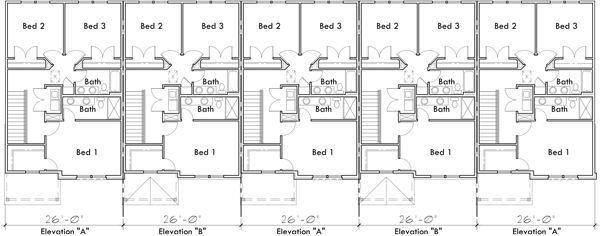 Upper Floor Plan 2 for Builders and homeowners, explore our collection of luxury townhouse plans, each featuring a basement for added space and functionality. Start your project today!