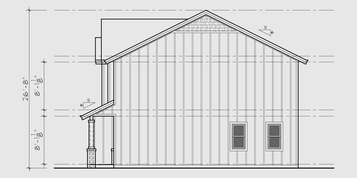 House rear elevation view for F-654 4 unit town houses, 2 and 3 bedroom units, front elevation, F-654