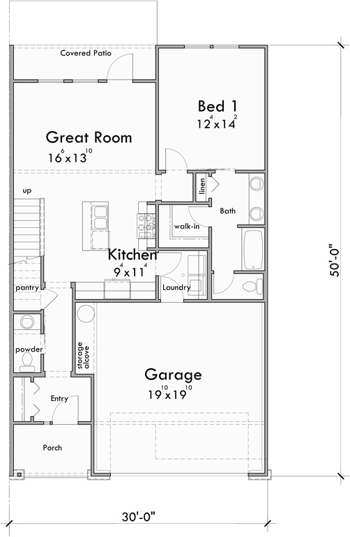 Luxury Town House Plan, Main Floor Master Bedroom, Two Car Garage, FV-658