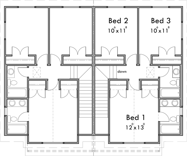 Upper Floor Plan 2 for Invest in spacious and efficient living with our two-story, 3-bedroom duplex house plans. Architectural excellence awaits. Join us in building the future of housing! 