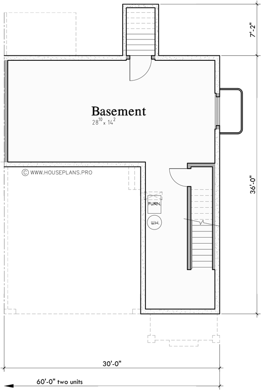 Lower Floor Plan for D-723 Basement duplex house plan with two car garage D-723