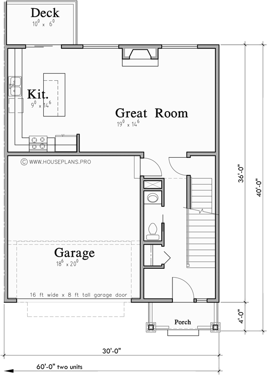 Main Floor Plan for D-723 Basement duplex house plan with two car garage D-723