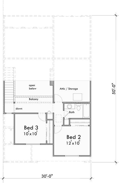 Upper Floor Plan for D-726 Luxury town house plan, main floor master bedroom, two car garage, D-726