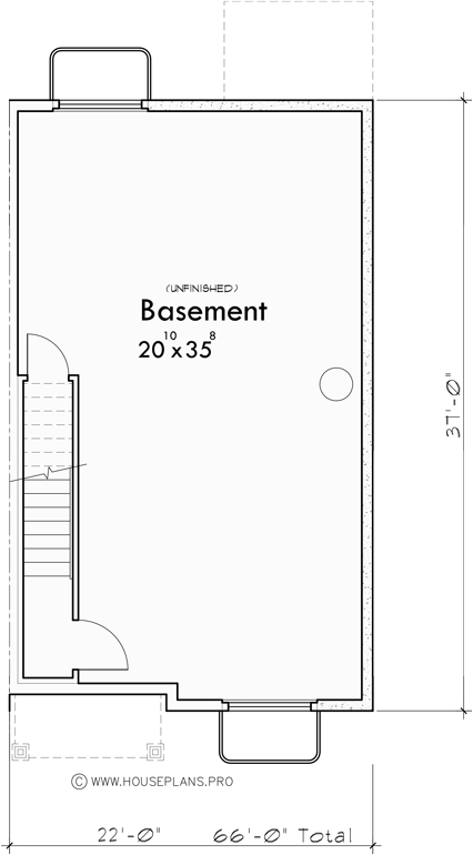 Basement Floor Plan for T-446 Town house plan, main floor master, basement, 4 bedroom, T-446