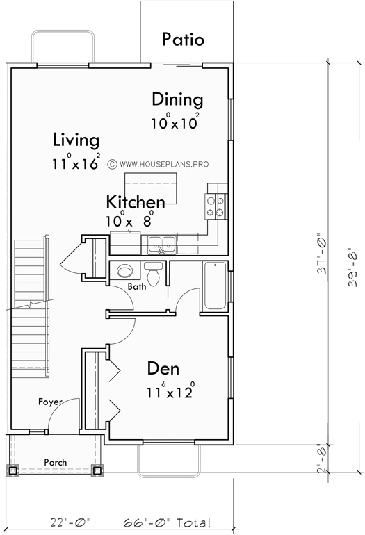 Main Floor Plan for T-446 Town house plan, main floor master, basement, 4 bedroom, T-446
