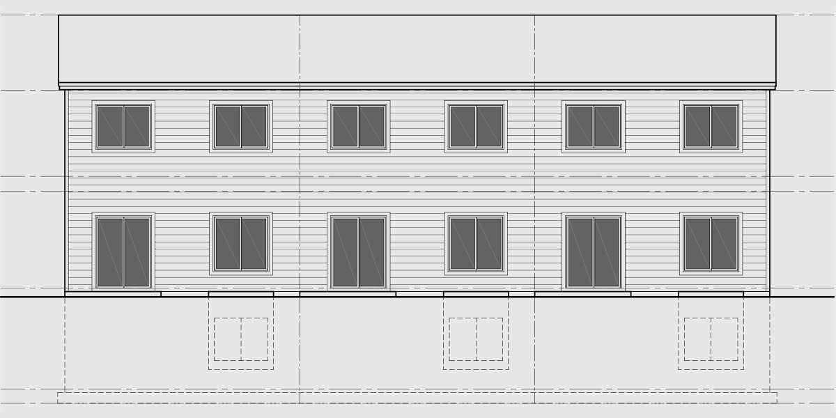 House side elevation view for T-446 Town house plan, main floor master, basement, 4 bedroom, T-446