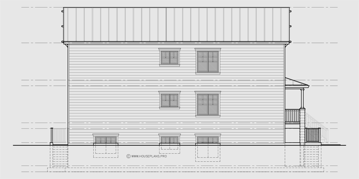 House side elevation view for T-448 Stacked triplex 2 bedroom condo 6 bedrooms T-448