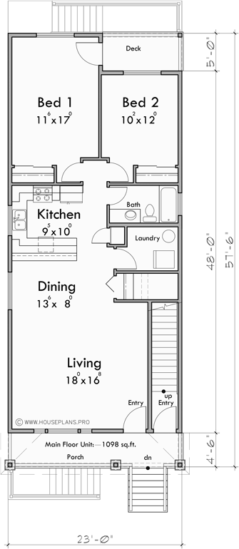 Main Floor Plan for T-448 Builders and homeowners, explore our collection of stacked triplex units, each featuring 2 bedroom condos and a total of 6 bedrooms. Start building your vision today! 