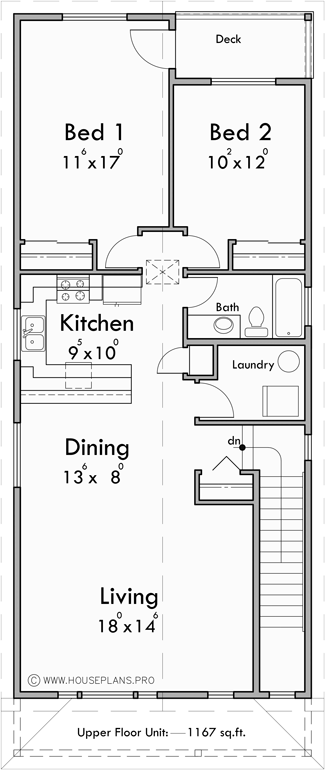 Upper Floor Plan for T-448 Builders and homeowners, explore our collection of stacked triplex units, each featuring 2 bedroom condos and a total of 6 bedrooms. Start building your vision today! 