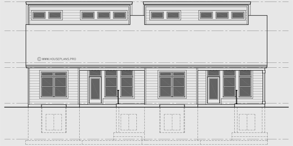 House front drawing elevation view for D-737 Luxury town house plan master bedroom on the main floor oversized garage D-737