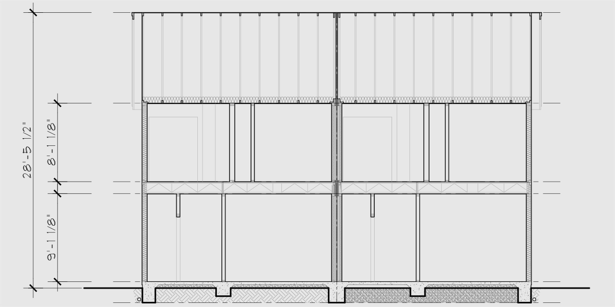 House rear elevation view for D-734 4 bedroom duplex house plan D-734