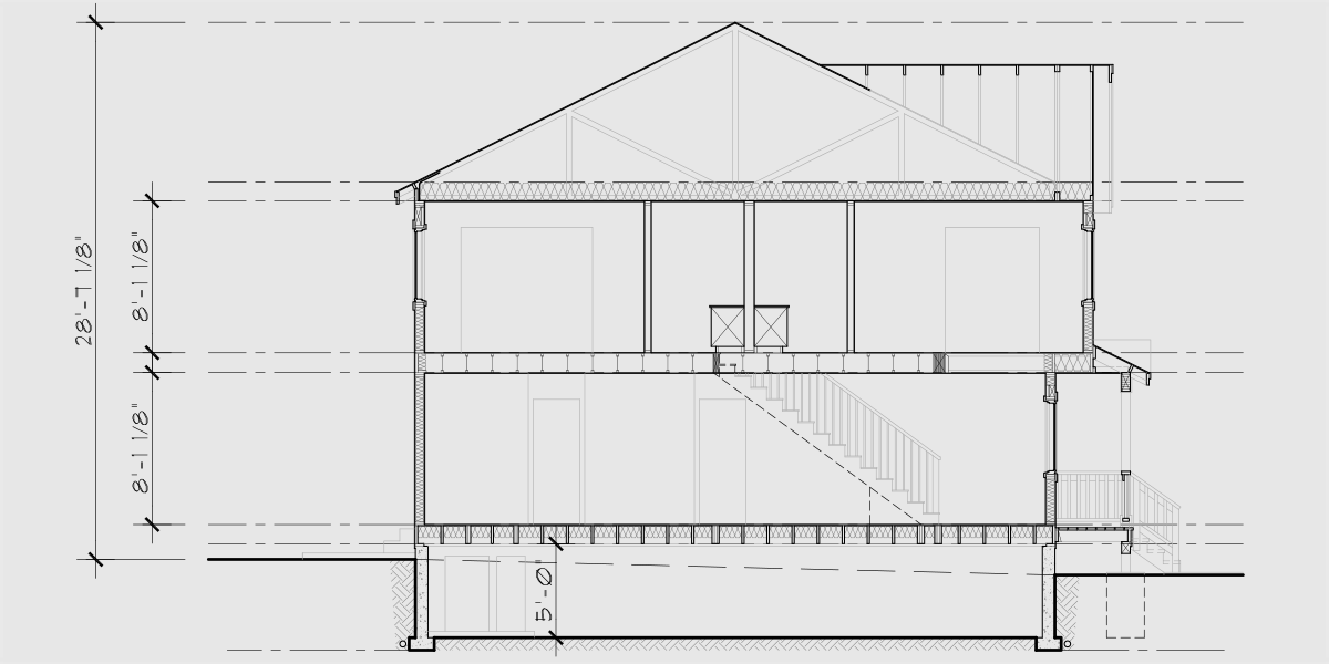 House rear elevation view for F-664 20 ft wide town house plan two master bedrooms F-664