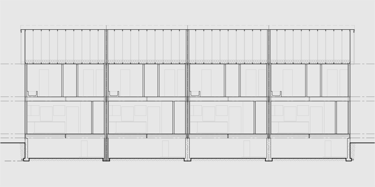 House rear elevation view for F-664 20 ft wide town house plan two master bedrooms F-664