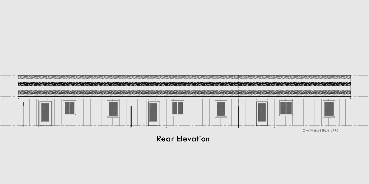 House side elevation view for T-450 2 Bedroom, 1.5 bath, ranch, triplex 