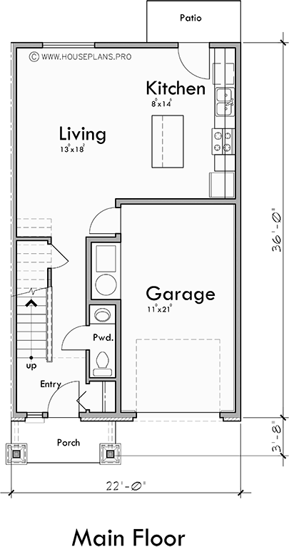 Main Floor Plan for T-451 Invest in modern living with our triplex townhouse plans, complete with 3 bedrooms, 2.5 baths, and garages. Architectural excellence awaits. Join us in building the future of housing!