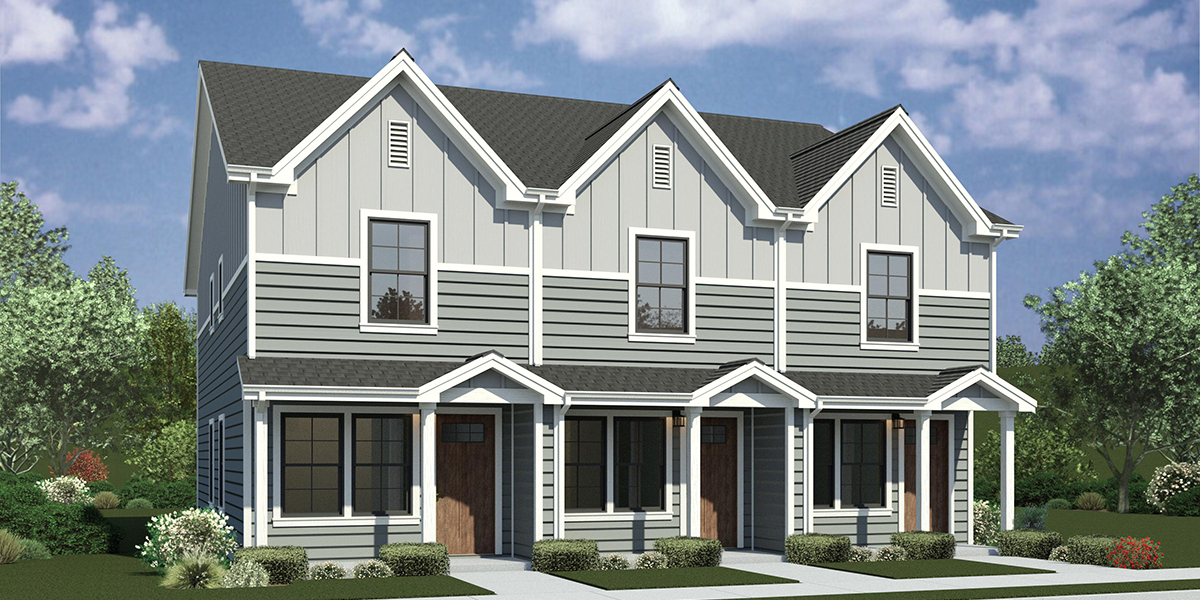T-452 Discover your perfect home with our narrow townhouse plans. Featuring TWO master bedrooms and 2.5 baths, envision your ideal living space today. Explore now! 