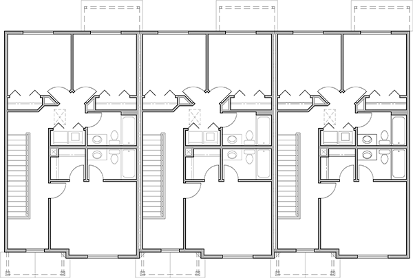 Upper Floor Plan 2 for Triplex town house plan 3 bedroom 2 & half bath and garage T-454