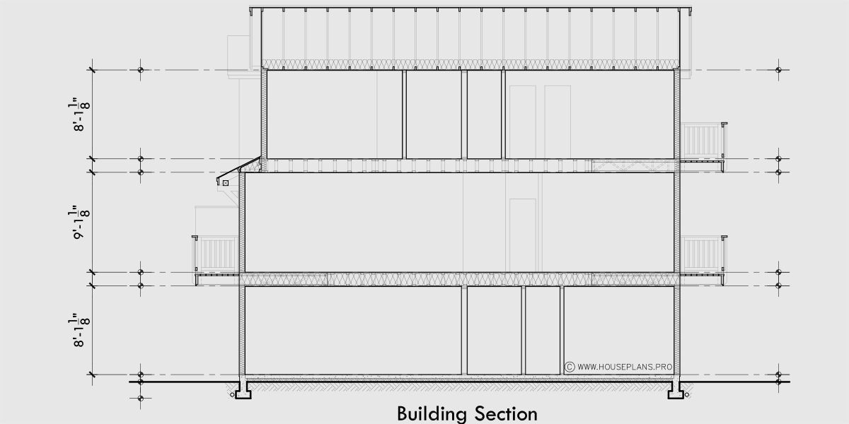 House rear elevation view for F-672 Stacked Four Plex House Plan 