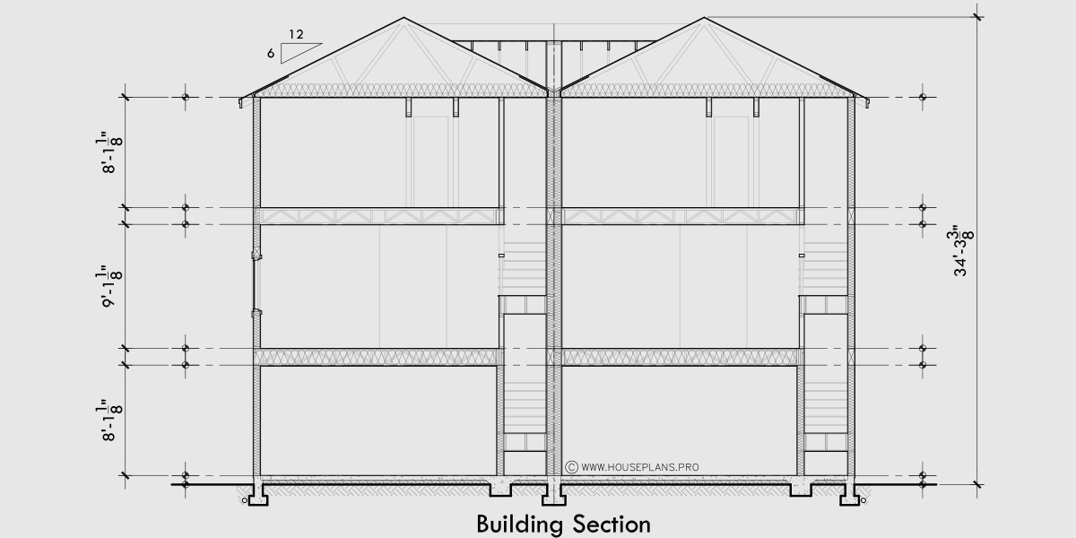 House rear elevation view for F-672 Stacked Four Plex House Plan 