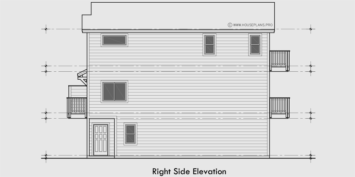 House rear elevation view for F-672 Stacked Four Plex House Plan 