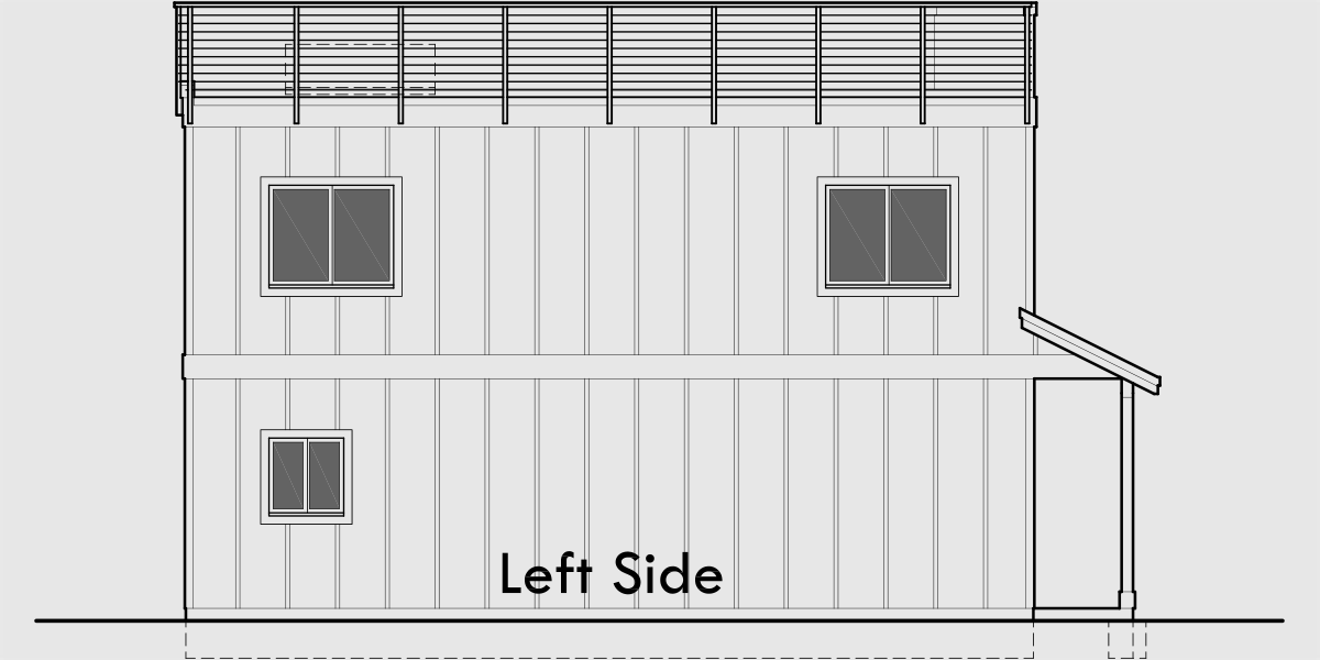 House rear elevation view for 10218 Narrow house plan with roof deck