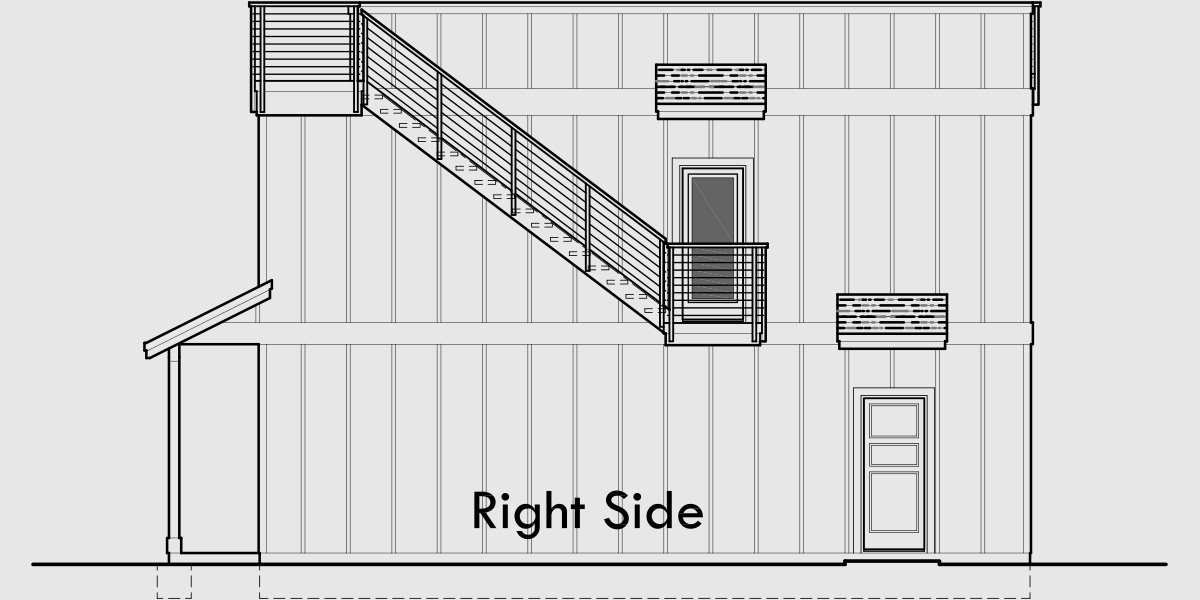 House rear elevation view for 10218 Narrow house plan with roof deck