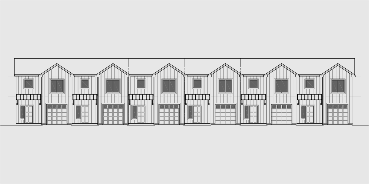 House front drawing elevation view for S-755 Six unit town house plan S-755