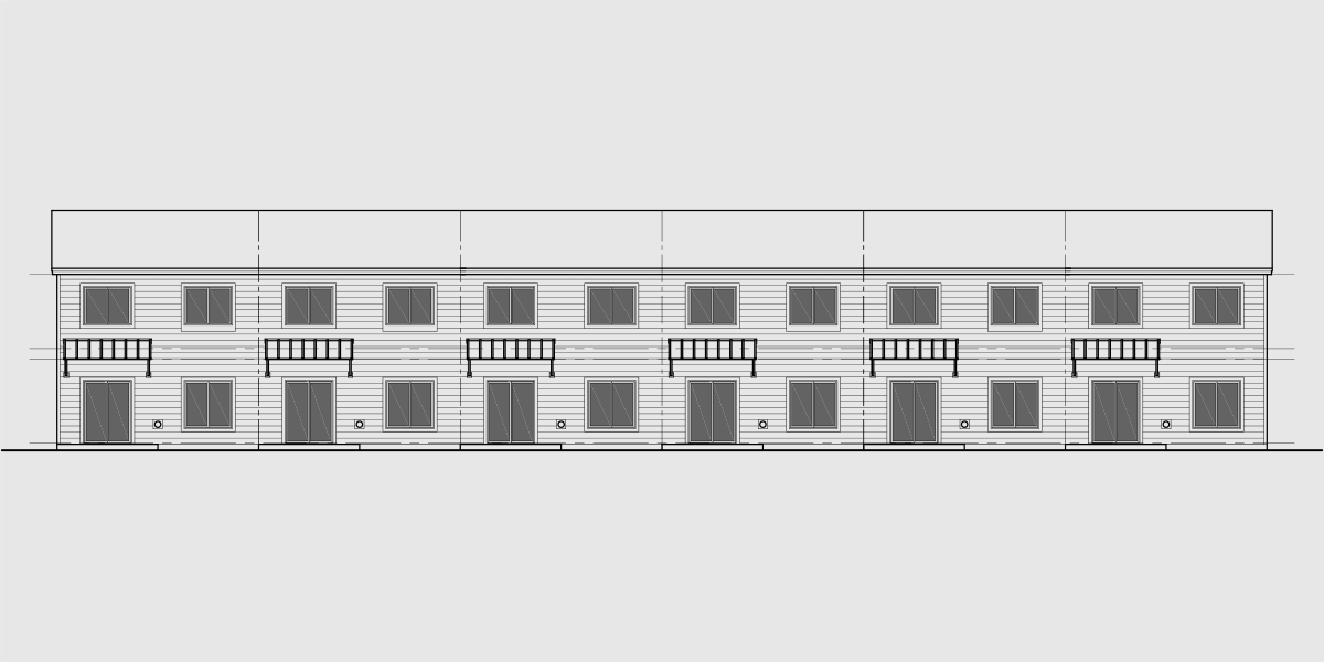 House side elevation view for S-755 Six unit town house plan S-755