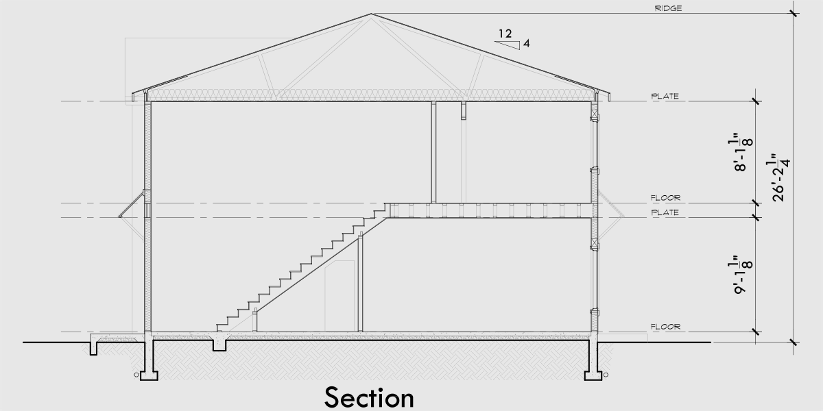 House rear elevation view for S-755 Six unit town house plan S-755