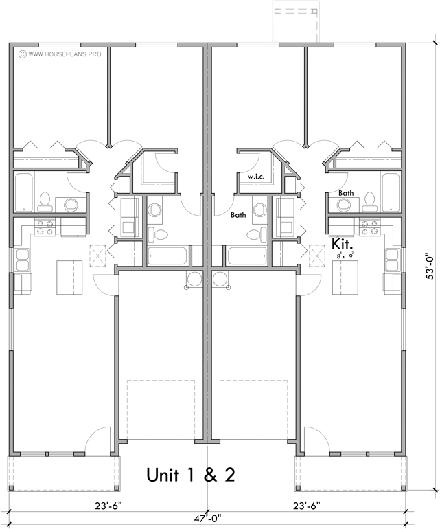 Main Floor Plan 2 for T-455 Triplex house plan with daylight basement