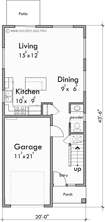 Main Floor Plan for T-459 Contemporary modern triplex house plan T-459