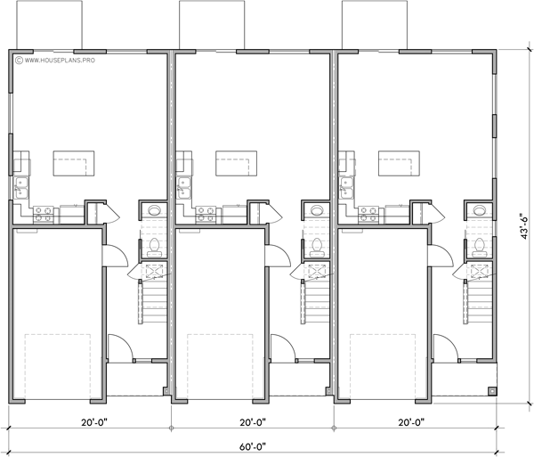 Main Floor Plan 2 for T-459 Contemporary modern triplex house plan T-459