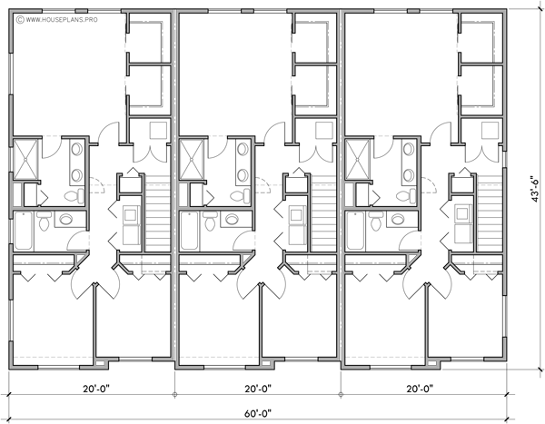 Upper Floor Plan 2 for Contemporary modern triplex house plan T-459