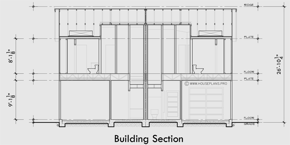 House rear elevation view for D-716 Duplex house plan two street faces D-716