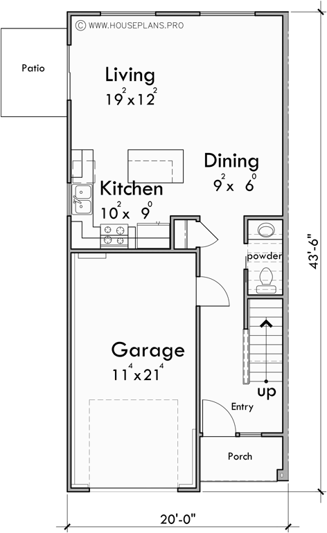 Main Floor Plan for D-716 Duplex house plan two street faces D-716