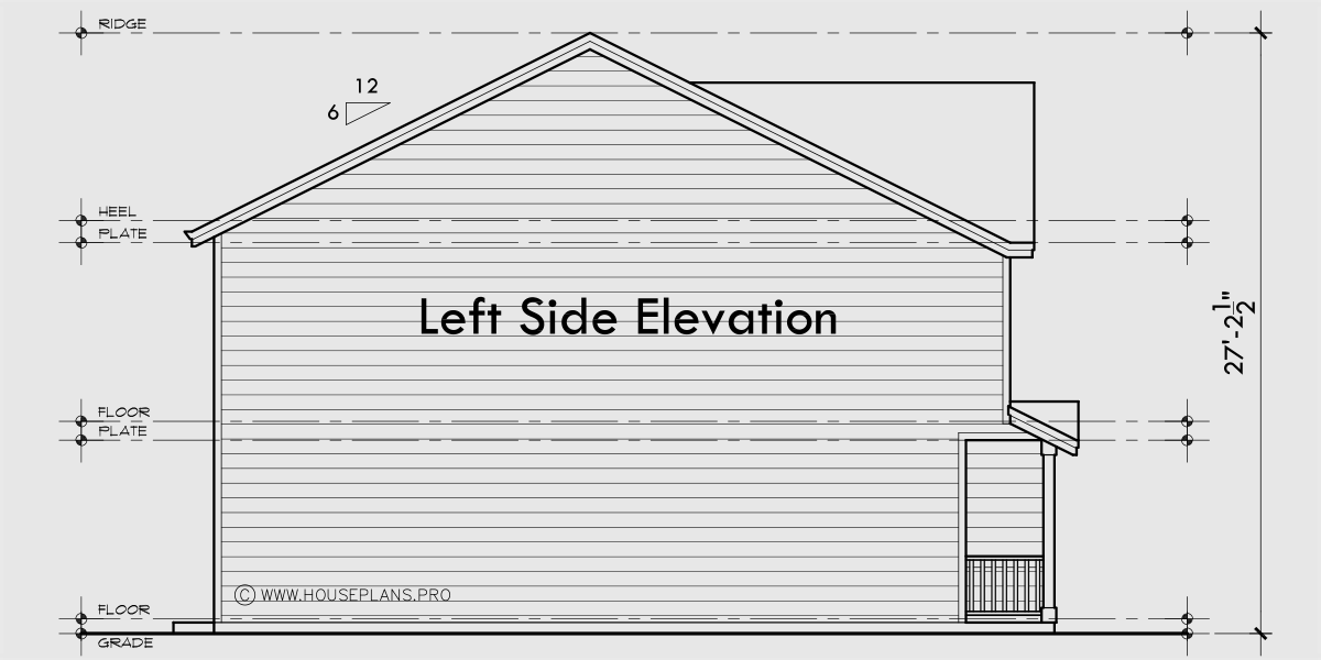 House rear elevation view for D-758 Narrow Town House Plan Double Master D-758