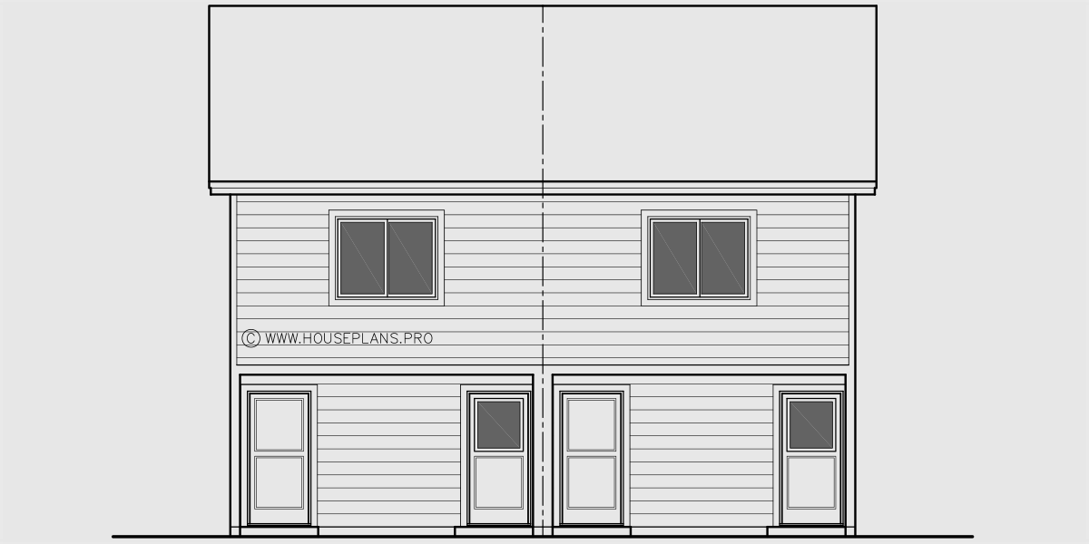 House side elevation view for D-758 Narrow Town House Plan Double Master D-758