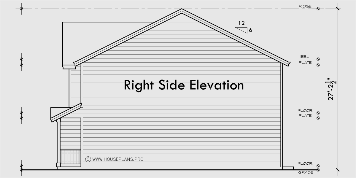 House rear elevation view for D-758 Narrow Town House Plan Double Master D-758