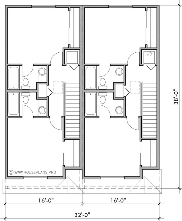 Upper Floor Plan 2 for Narrow Town House Plan Double Master D-758