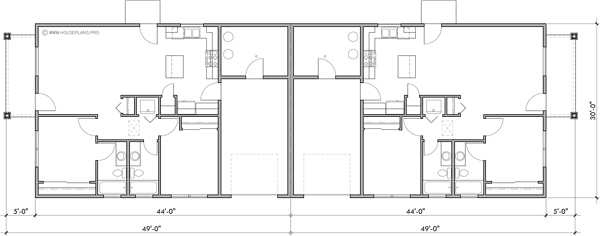 Main Floor Plan 2 for D-757 Back to Back Duplex house plan Alley Way D-757