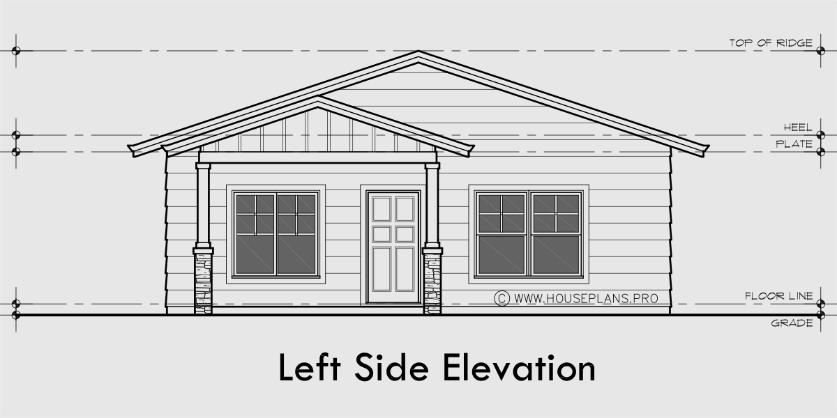 House front drawing elevation view for D-757 Back to Back Duplex house plan Alley Way D-757