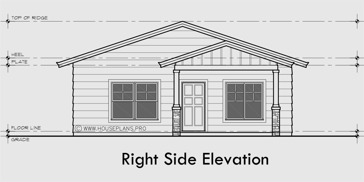 House side elevation view for D-757 Back to Back Duplex house plan Alley Way D-757