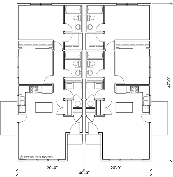 Main Floor Plan 2 for D-780 New one story 2 bedroom 2 bath duplex plan