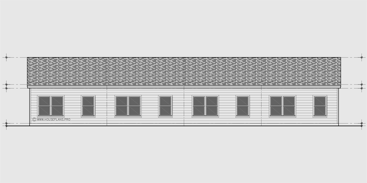 House side elevation view for F-698 One level senior town house plan two bedroom two bath