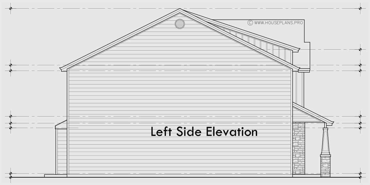 House rear elevation view for D-786 4 bedroom master on the main floor duplex house plan