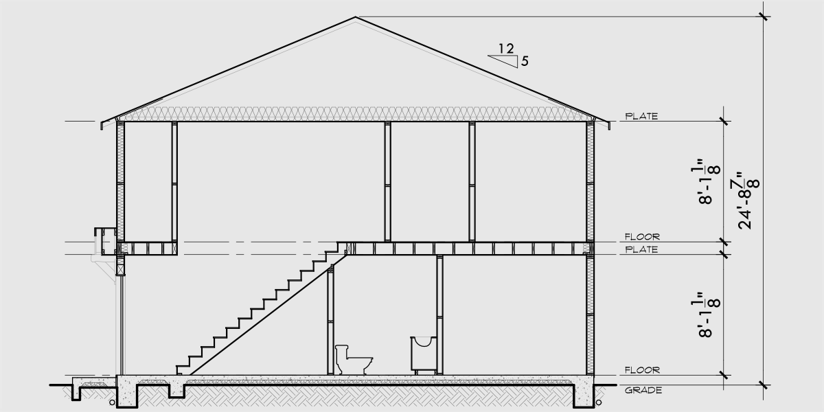 House rear elevation view for FV-711 15 ft wide narrow town house plan FV-711