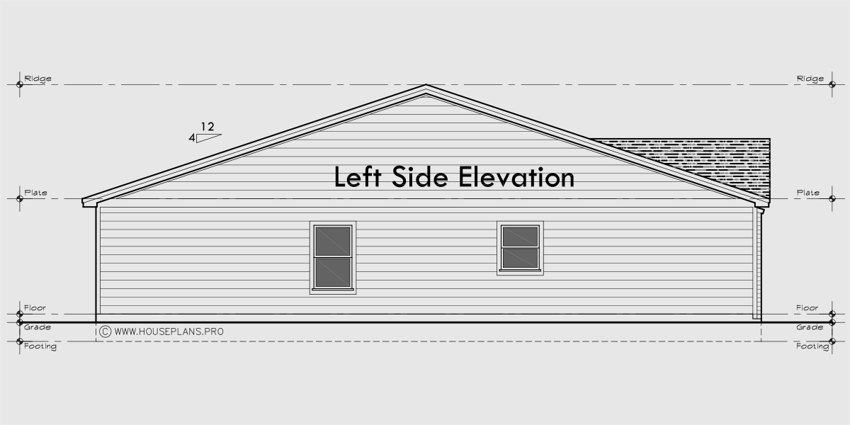 House rear elevation view for D-784 Popular one level 3 bedroom duplex plan with garage 